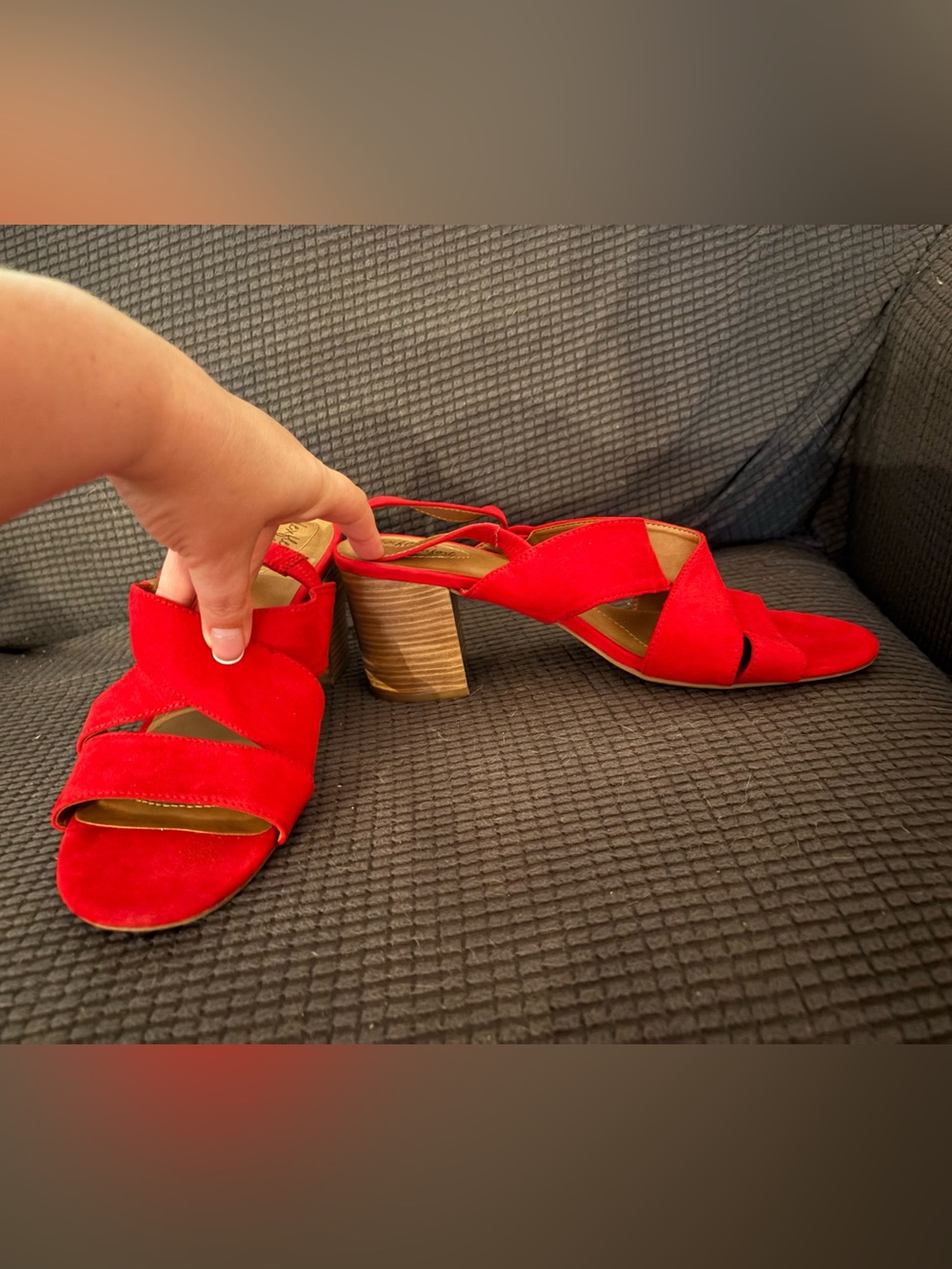 Red Suede Crisscross Slingback Block Heels